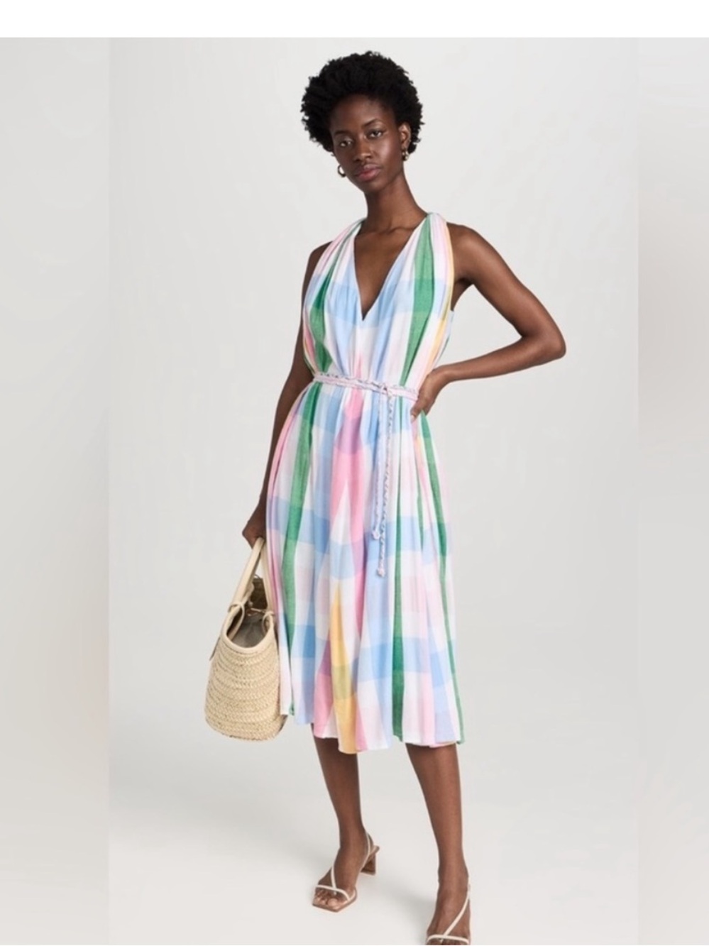 MILLE $349 MARILYN DRESS IN PASTEL PLAID NEW, sz S, 27” PTP, 45” L